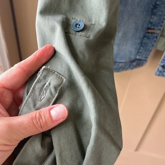Pilcro Anthropologie Mixed Media Denim Jacket Blue/ Army Green Small - Picture 4 of 11